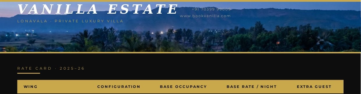 Vanilla Estate, a 12 BHK private villa in Lonavala with pool and lawn